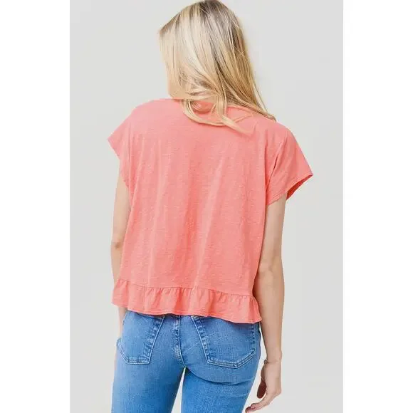 Velvet Rhye Vintage Slub Ruffle Tee Grapefruit NEW (size L) - Picture 2 of 6